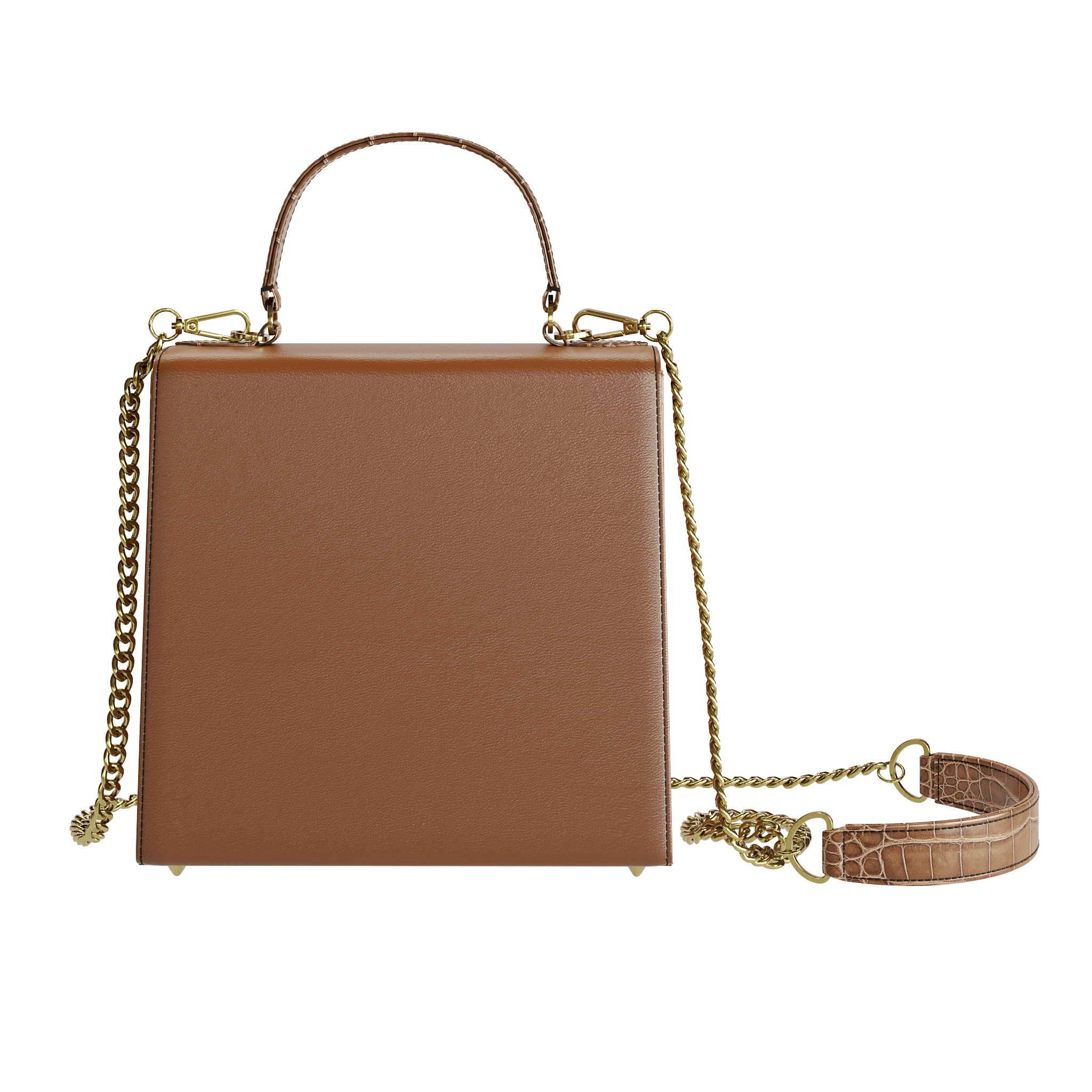 Authentic Alligator Box Handbag With Havana Brown Flap - Zelli Handbags