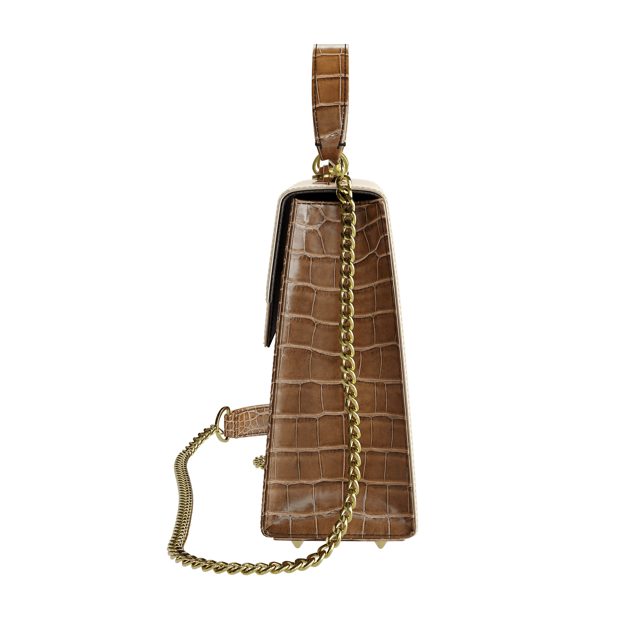 Authentic Brown Alligator Box Bag With Cream Flap - Zelli Handbags