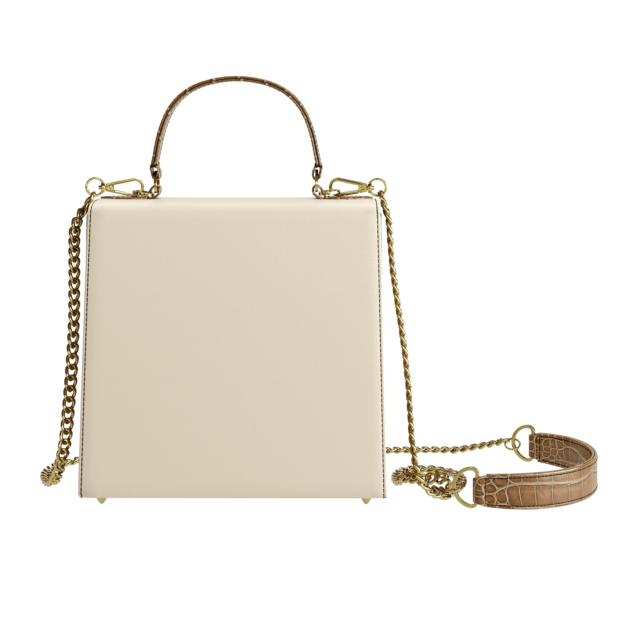 Authentic Brown Alligator Box Bag With Cream Flap - Zelli Handbags