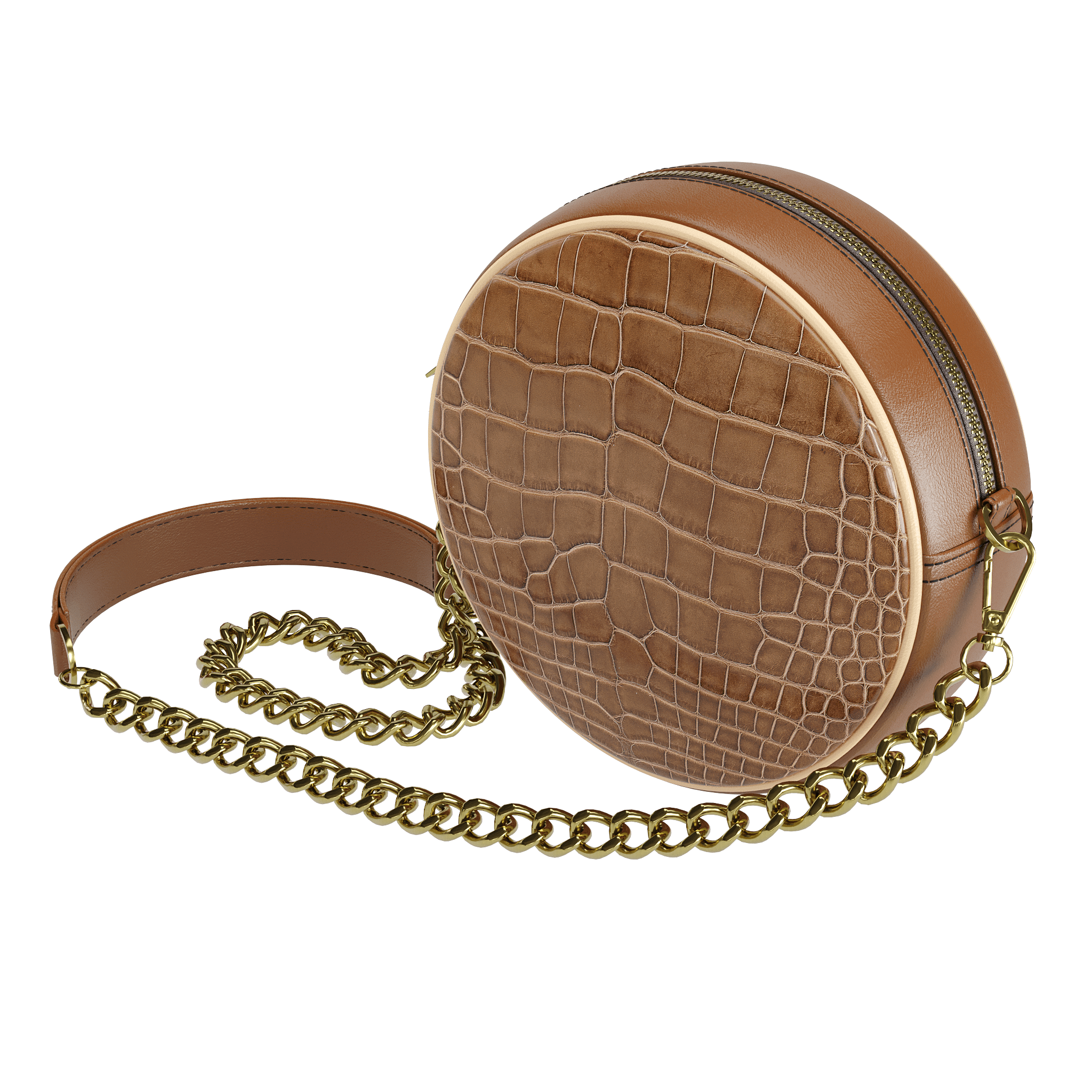 Authentic Brown Alligator Canteen Handbag With Light Brown Piping - Zelli Handbags