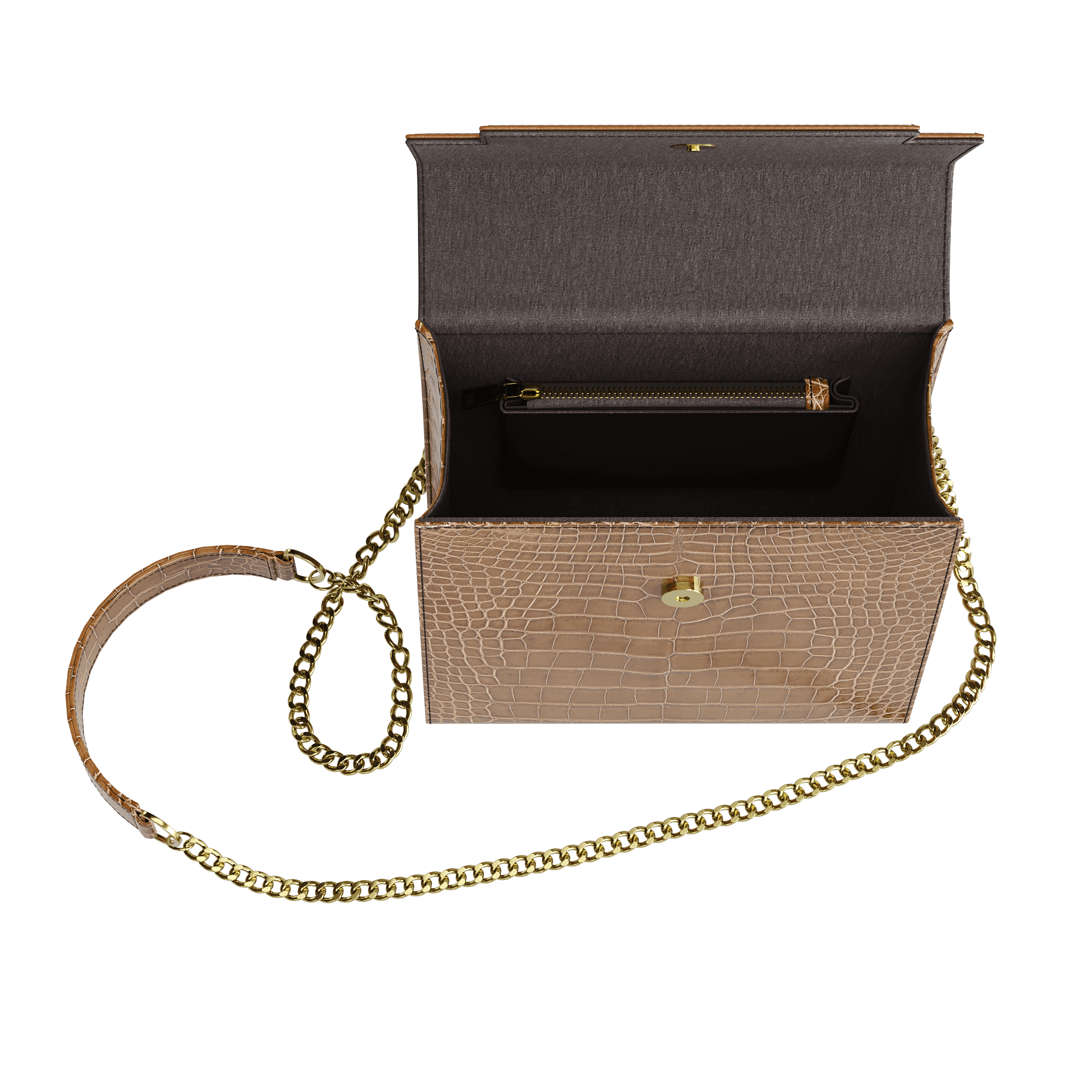 Authentic Brown Alligator Formal Box Handbag - Zelli Handbags