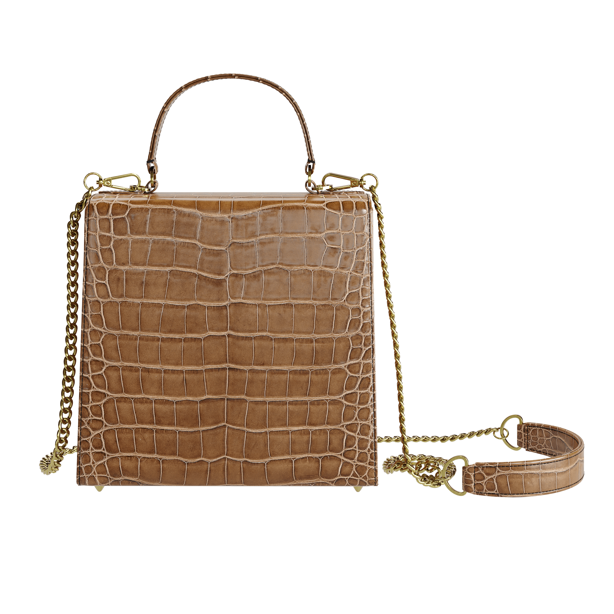 Authentic Brown Alligator Formal Box Handbag - Zelli Handbags