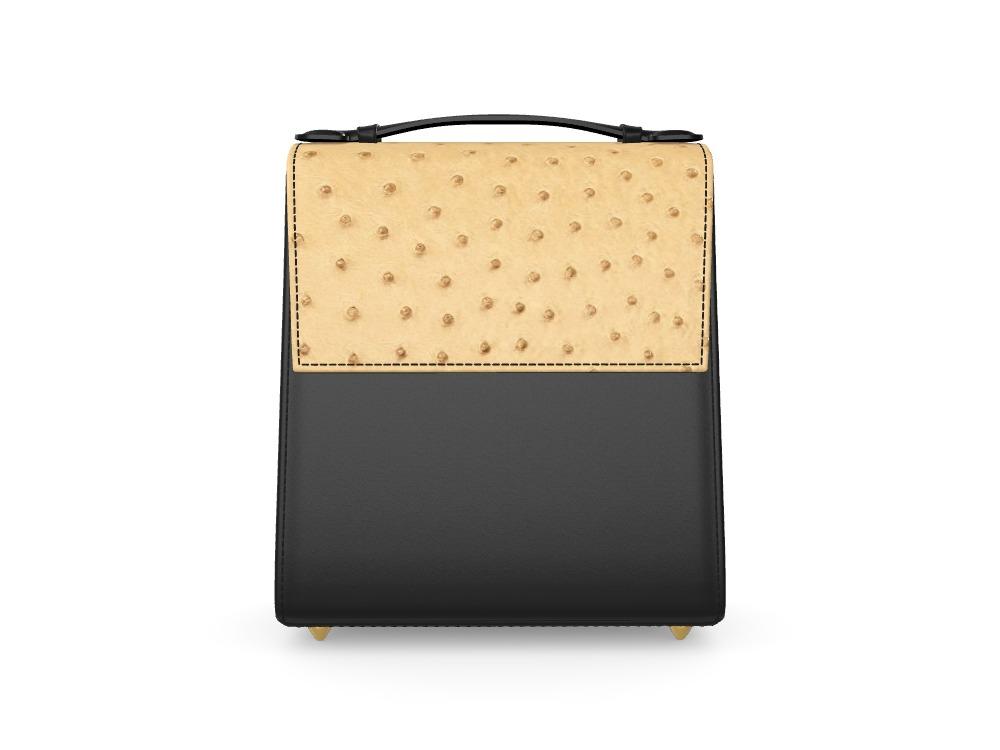 Box Bag With Wheat Ostrich and Black Vachetta - Zelli Handbags