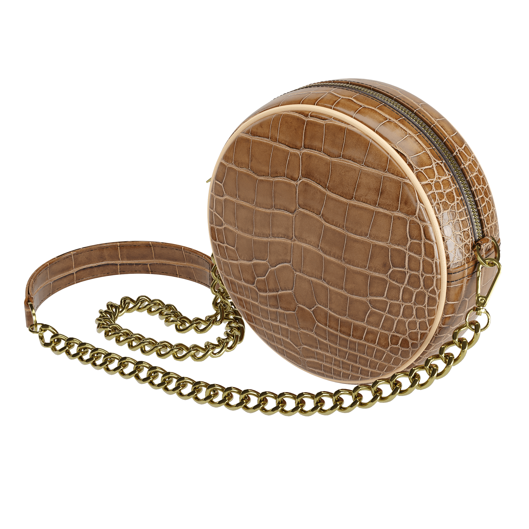 Cafe Brown Alligator Canteen Bag With Natural Piping - Zelli Handbags