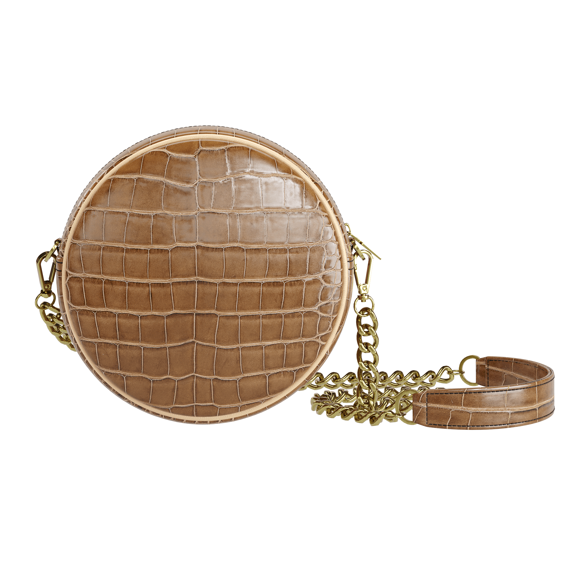 Cafe Brown Alligator Canteen Bag With Natural Piping - Zelli Handbags