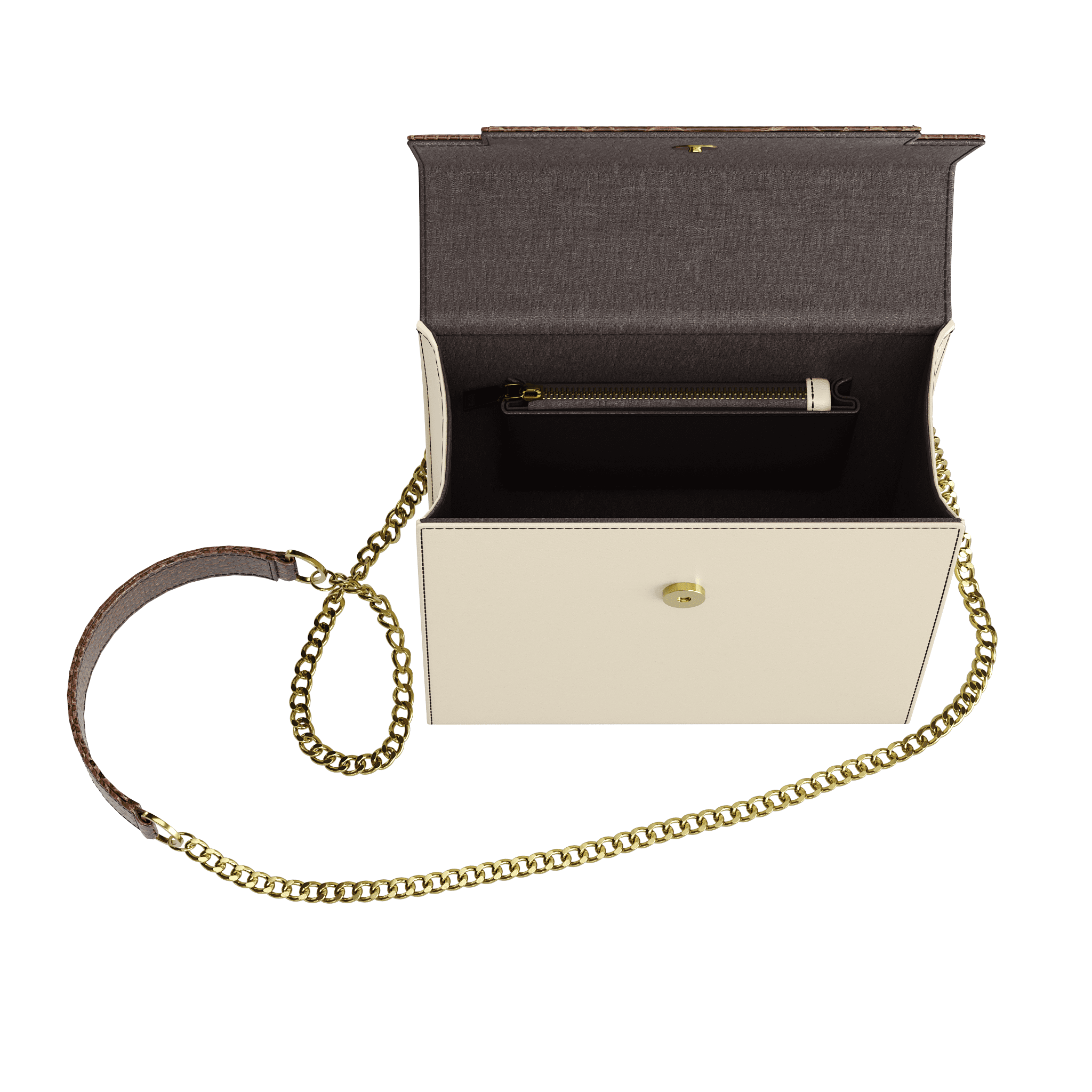 Cream Box Bag With Brown Python Flap - Zelli Handbags