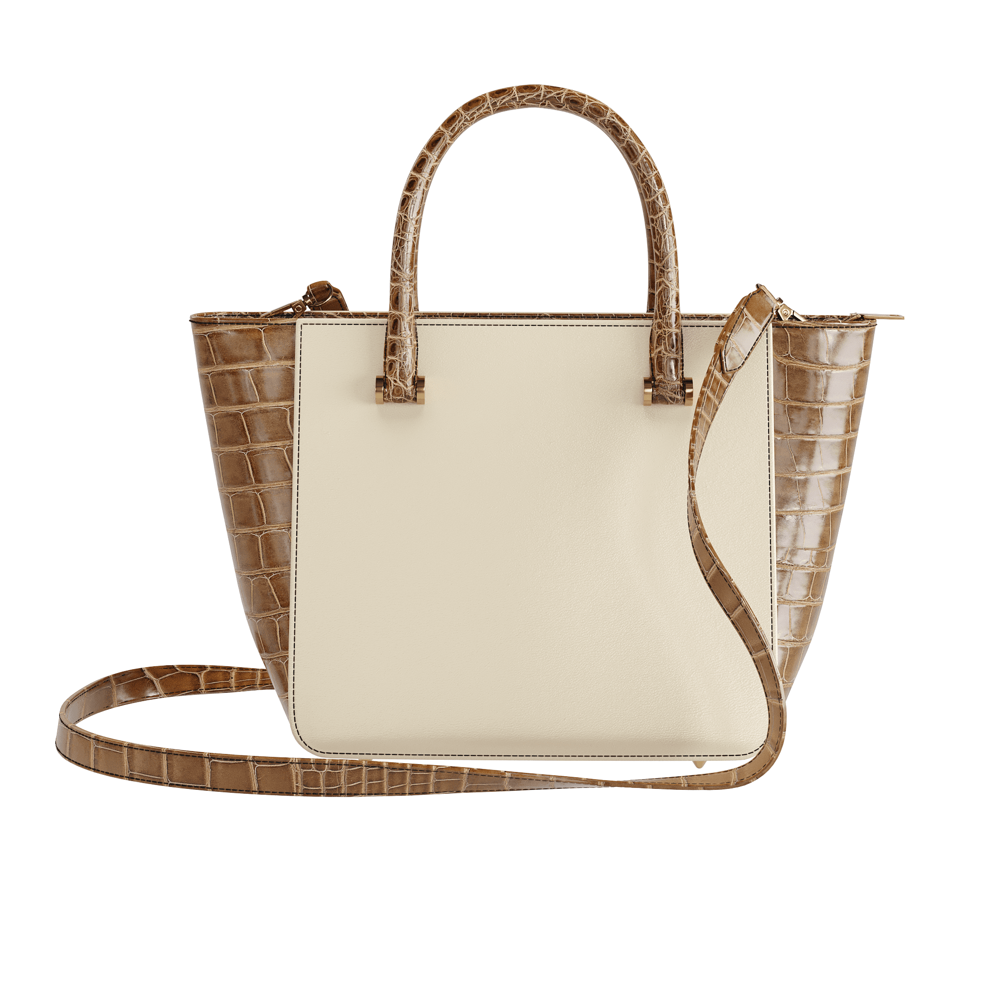 Cream Tone Tote With Brilliant Alligator Accents - Zelli Handbags