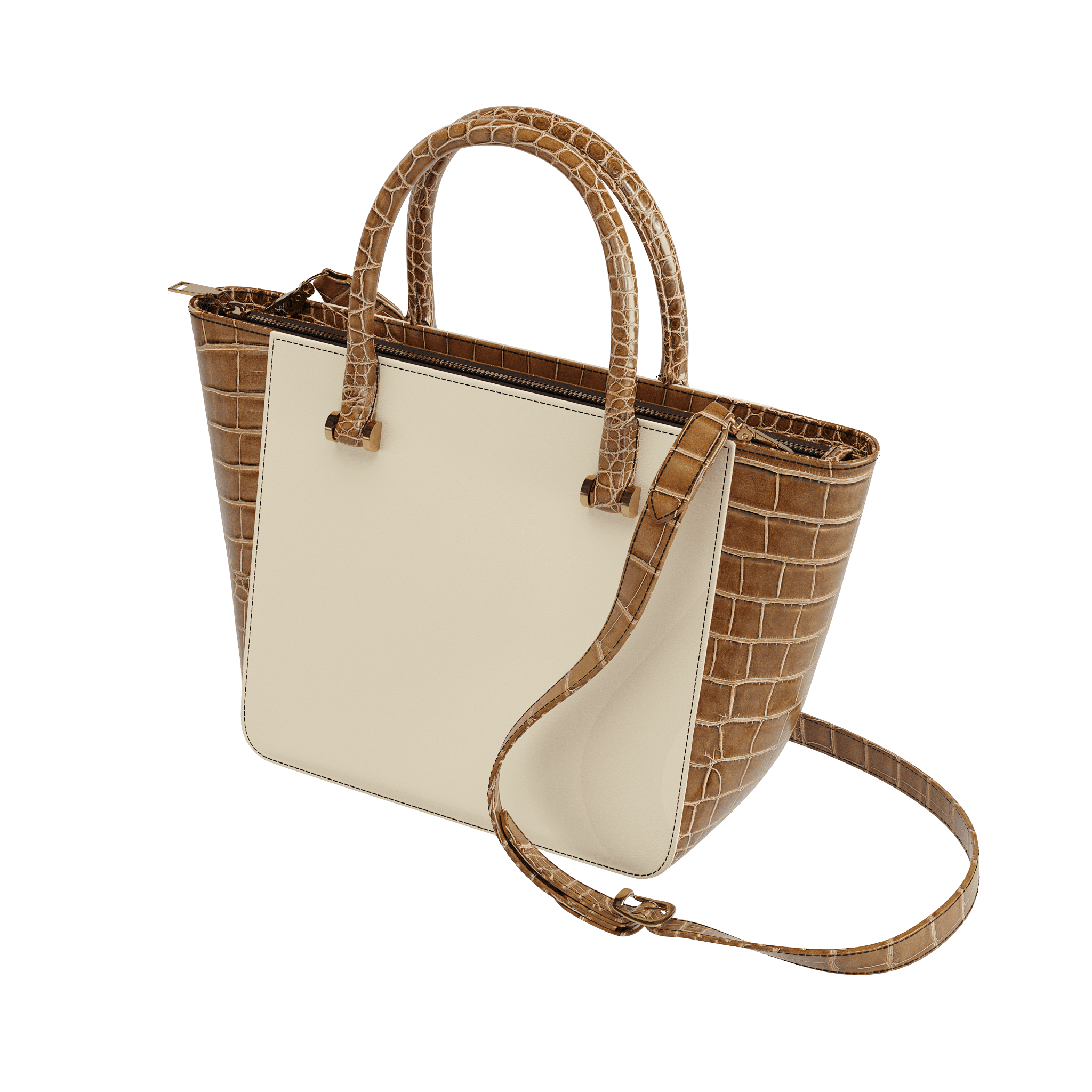 Cream Tone Tote With Brilliant Alligator Accents - Zelli Handbags