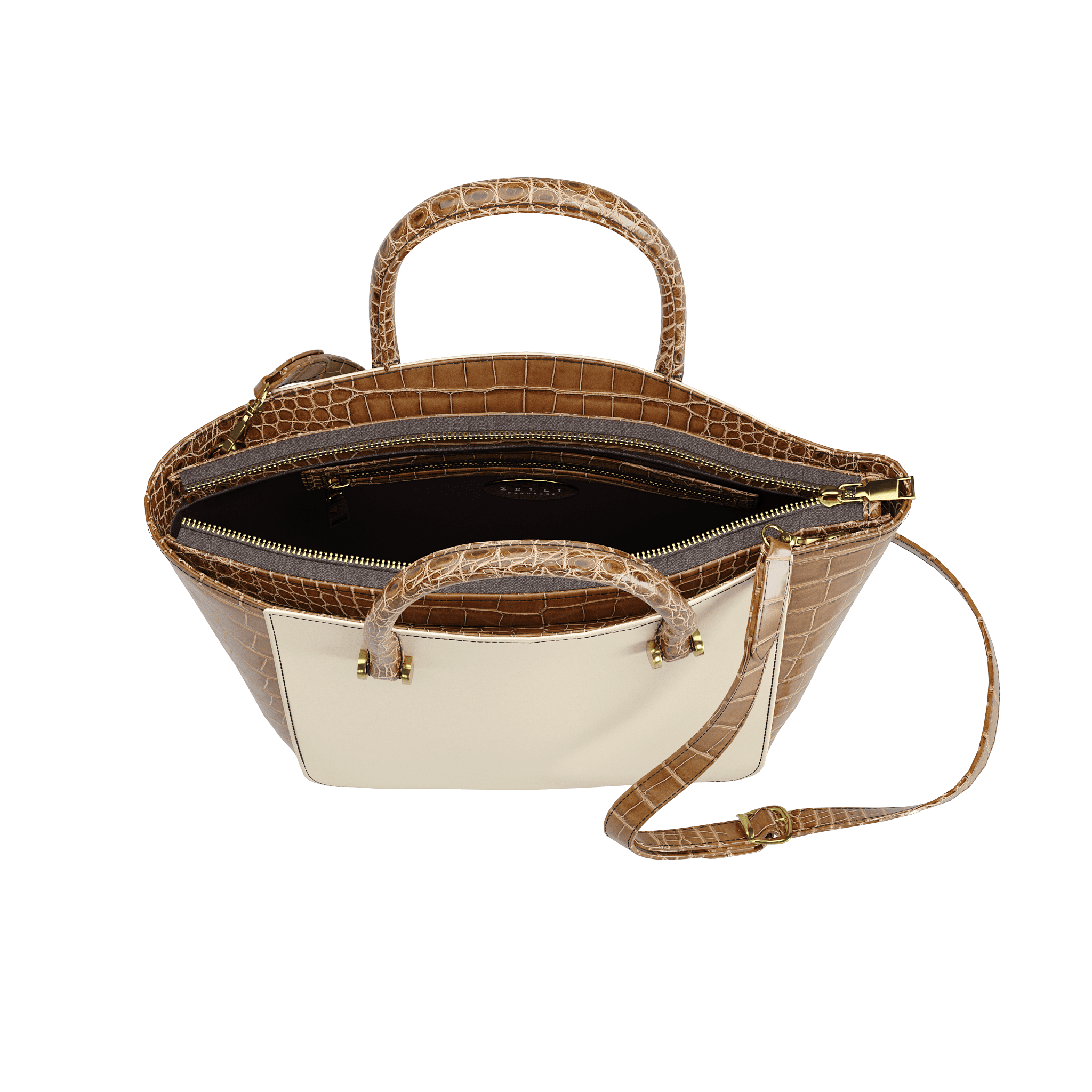 Cream Tone Tote With Brilliant Alligator Accents - Zelli Handbags