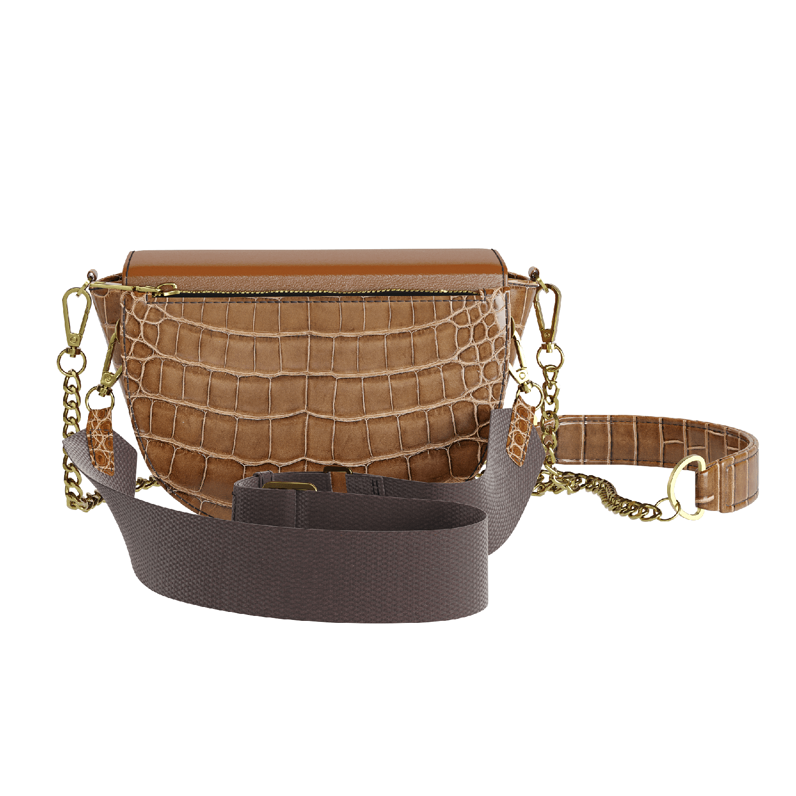 Havana Brown Hip Bag With Cafe Alligator Body - Zelli Handbags