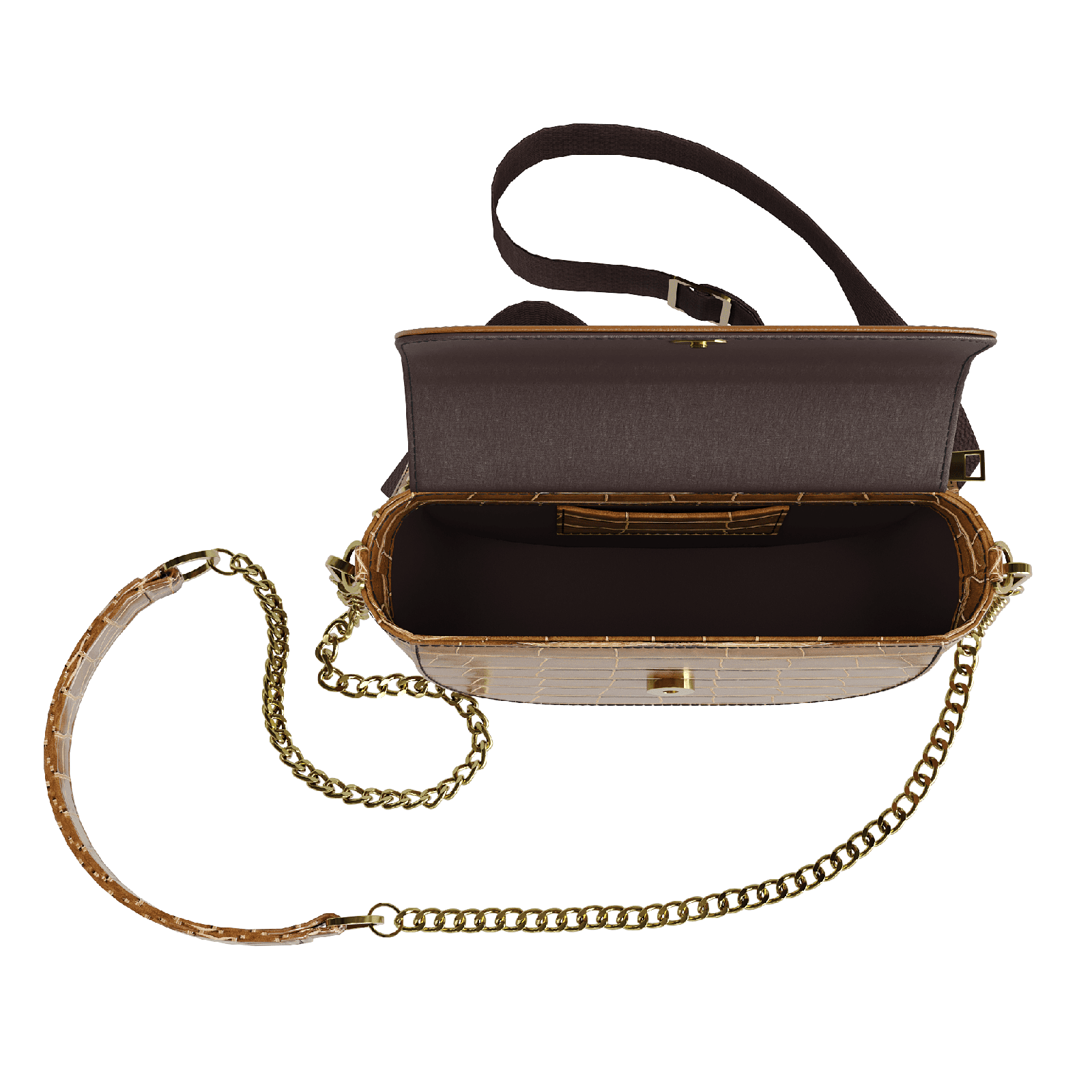 Havana Brown Hip Bag With Cafe Alligator Body - Zelli Handbags