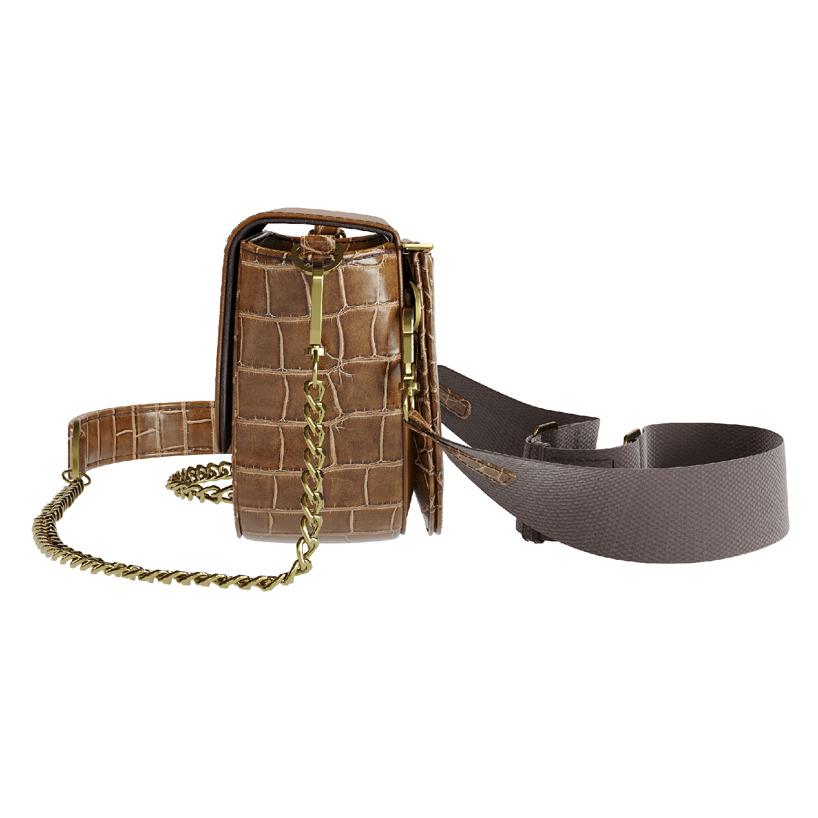 Havana Brown Hip Bag With Cafe Alligator Body - Zelli Handbags