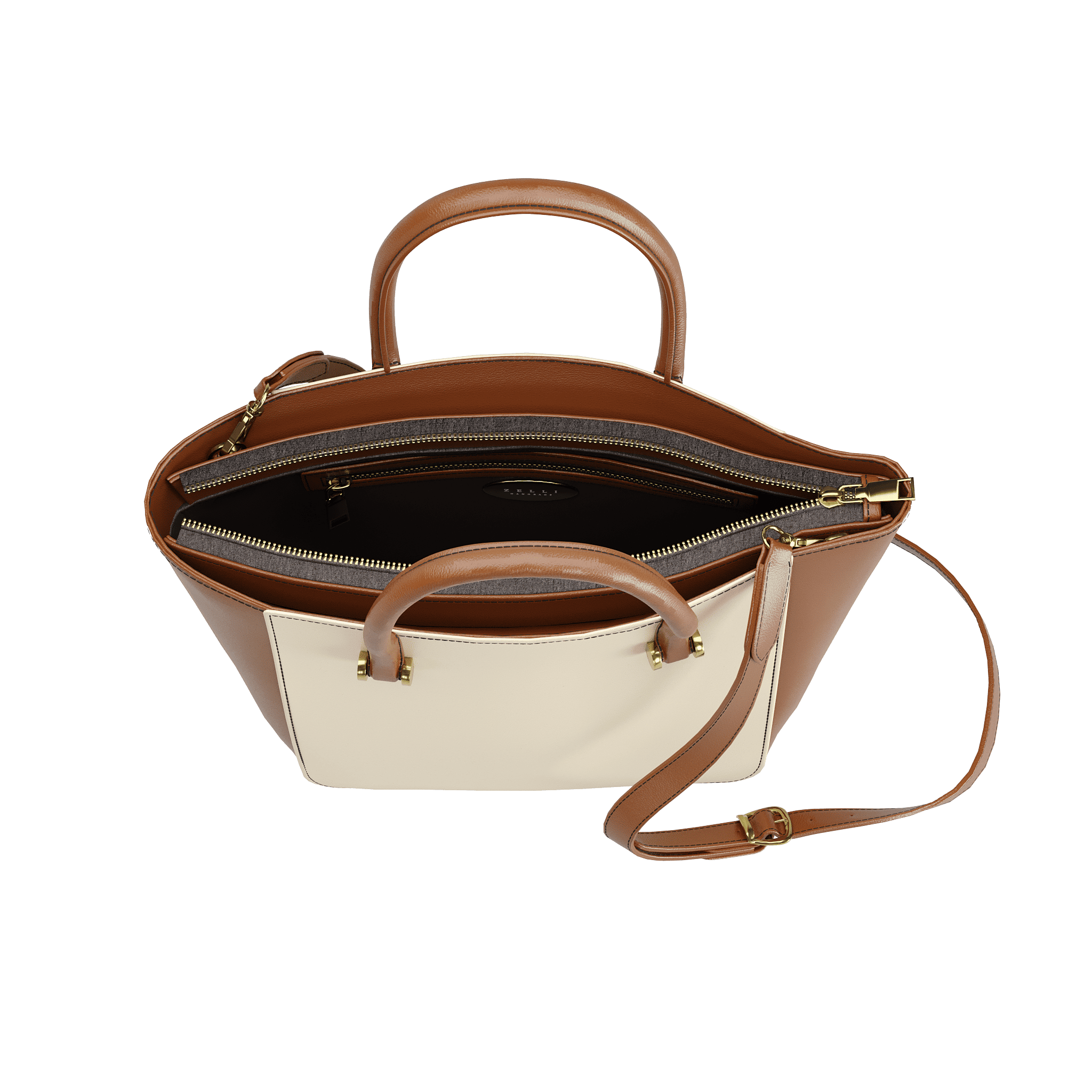 Two Tone Cream & Brown Vachetta Tote - Zelli Handbags