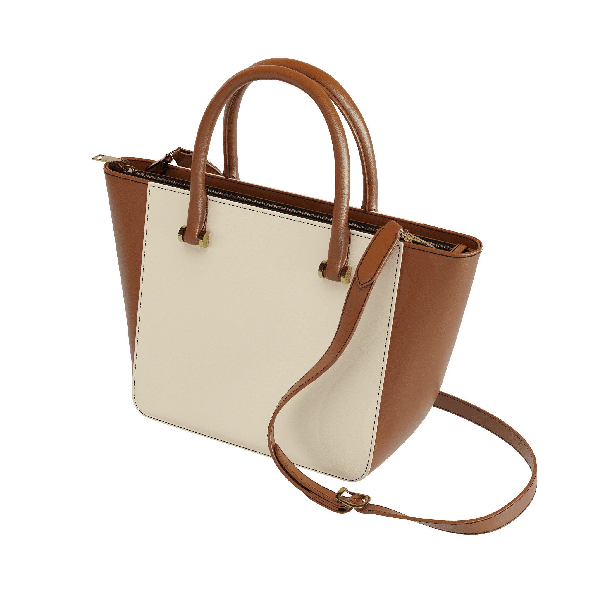 Two Tone Cream & Brown Vachetta Tote - Zelli Handbags