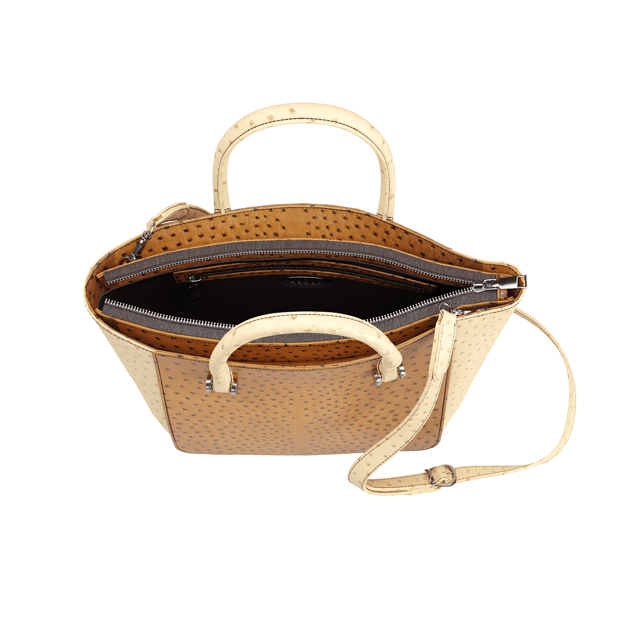 Two Tone Luxury Ostrich Tote - Zelli Handbags