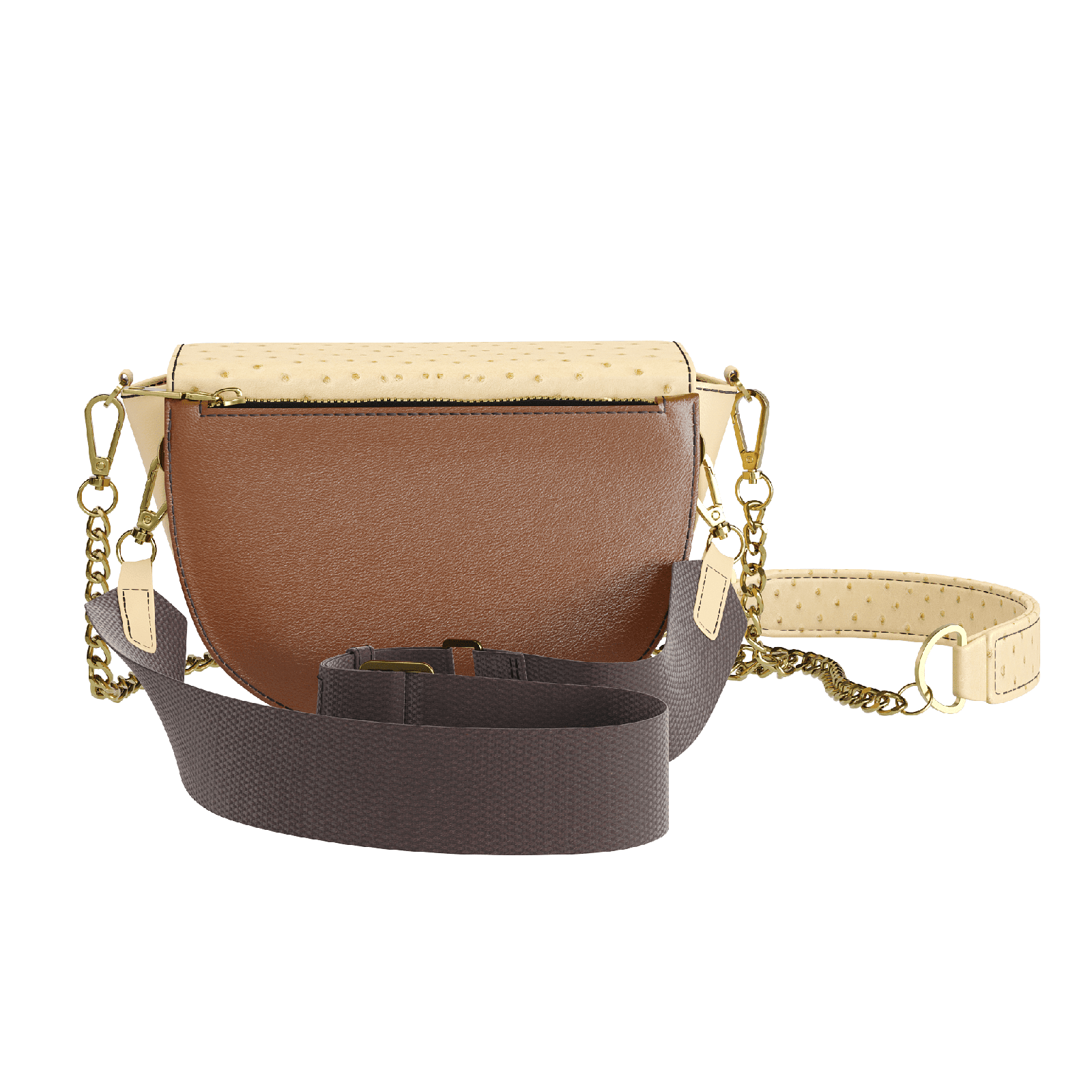 Wheat Ostrich Hip Bag with Natural And Brown Accents - Zelli Handbags