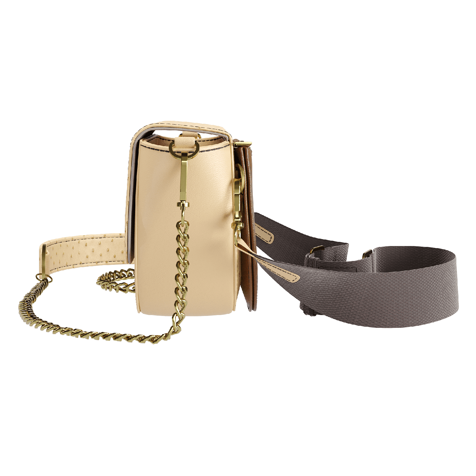 Wheat Ostrich Hip Bag with Natural And Brown Accents - Zelli Handbags