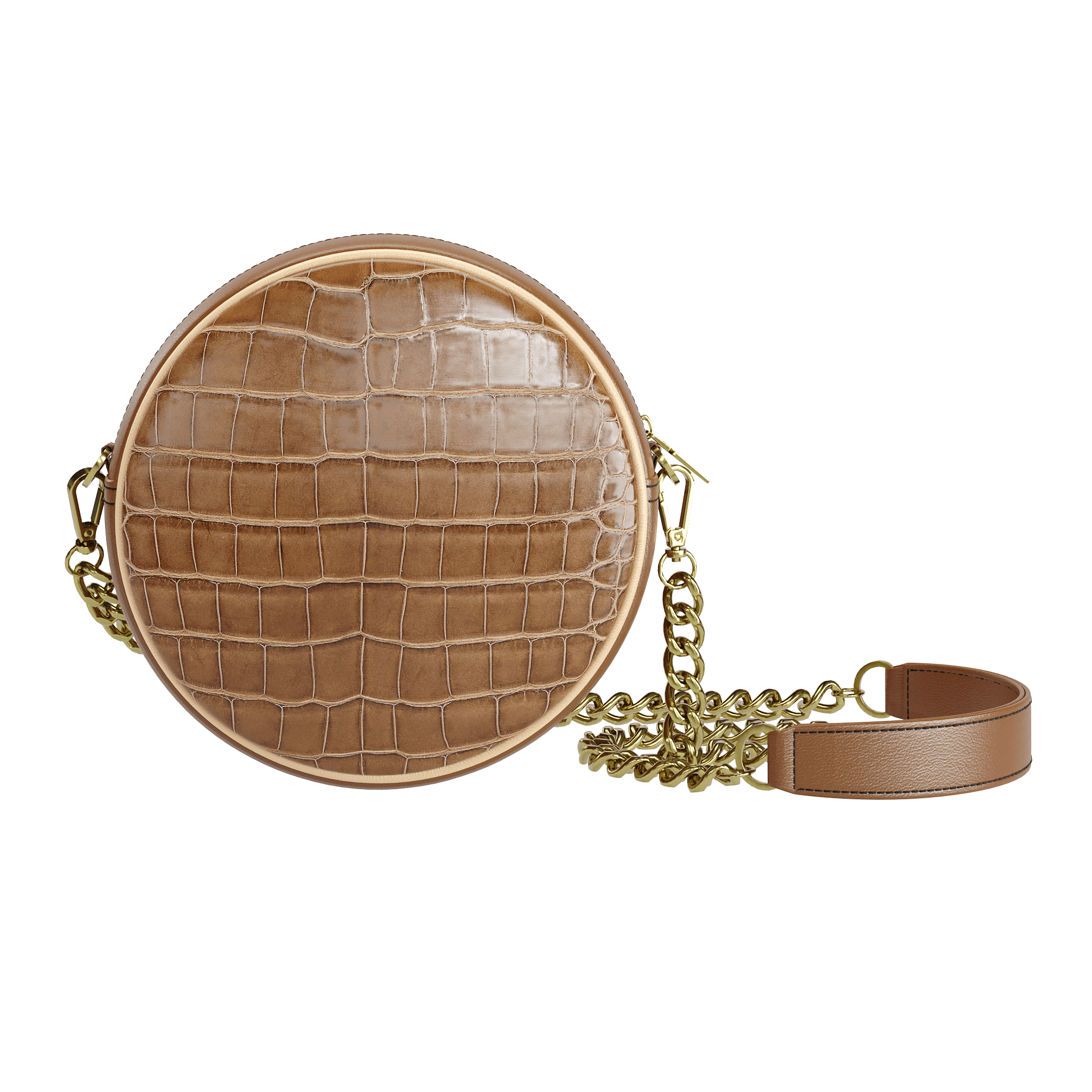 Authentic Brown Alligator Canteen Handbag With Light Brown Piping - Zelli Handbags