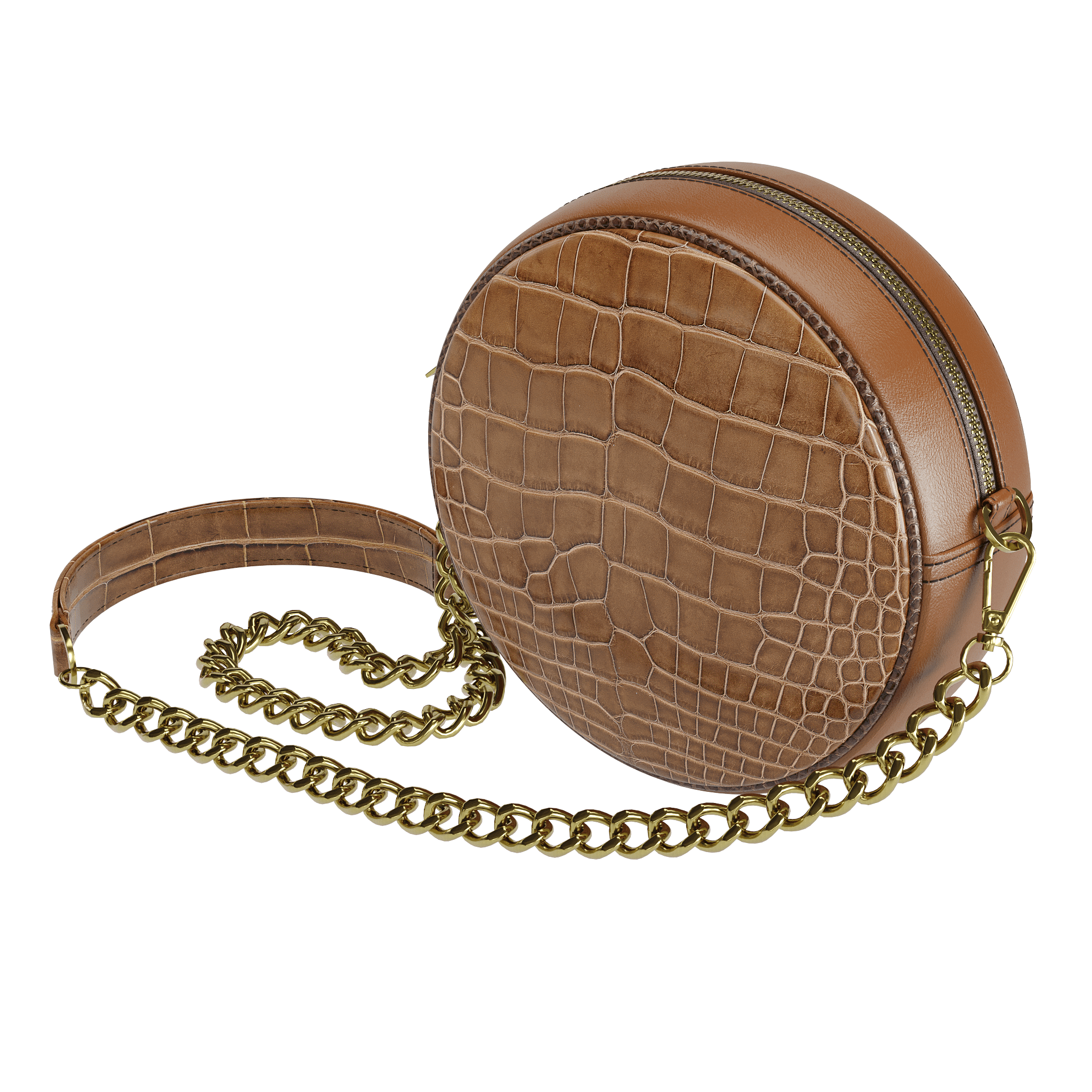 Brown Alligator Canteen Bag With Dark Brown Accents - Zelli Handbags