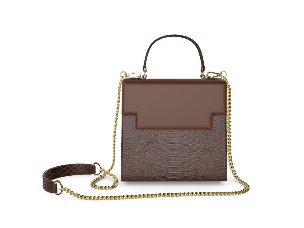 Brown Wide Scale Python Box Bag with Havana Vachetta - Zelli Handbags