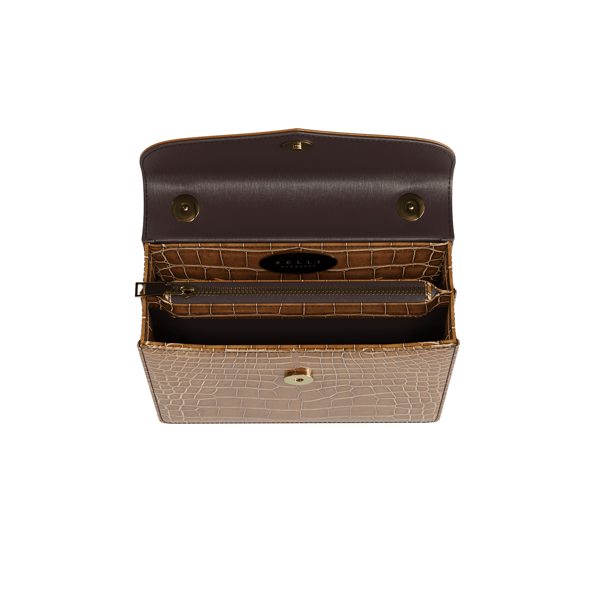 Classic Authentic Alligator Handbag With Dark Brown Top Flap - Zelli Handbags