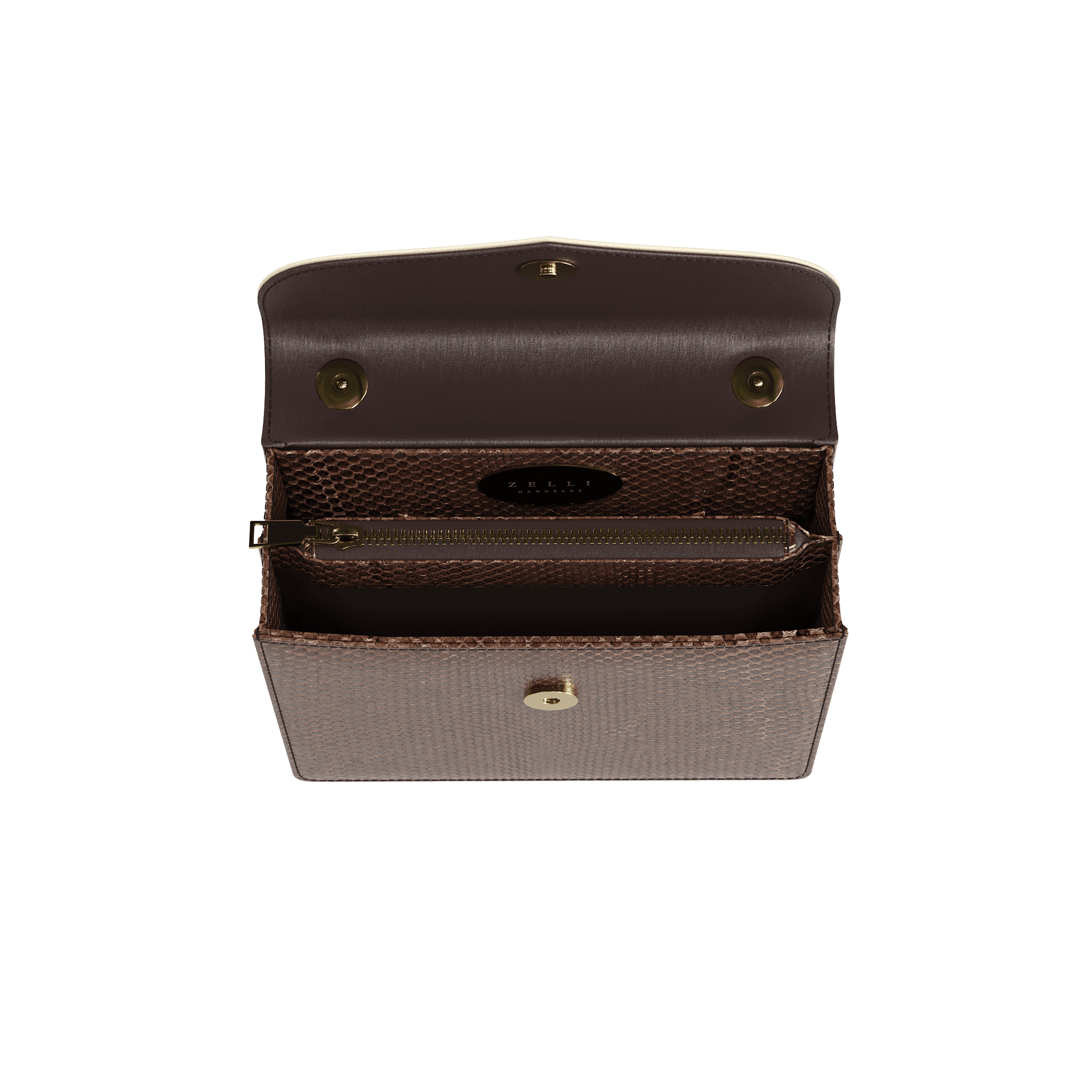 Fine Scale Brown Python Handbag With Cream Top Flap - Zelli Handbags
