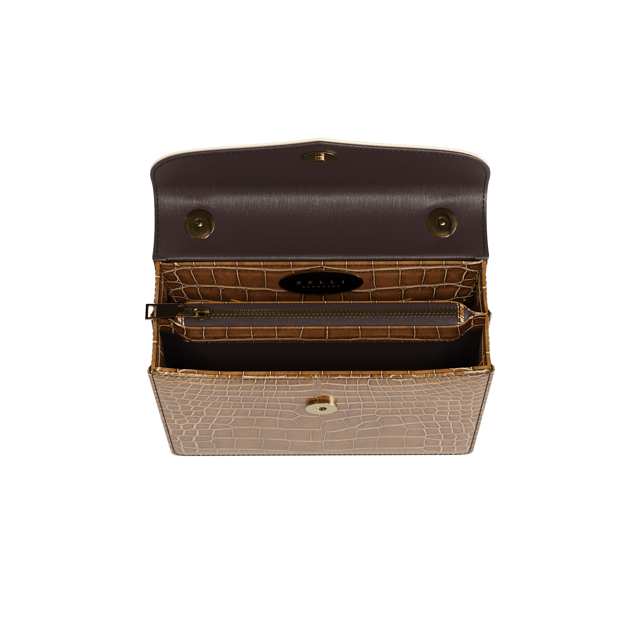 Luxury Authentic Alligator Handbag With Cream Top Flap - Zelli Handbags