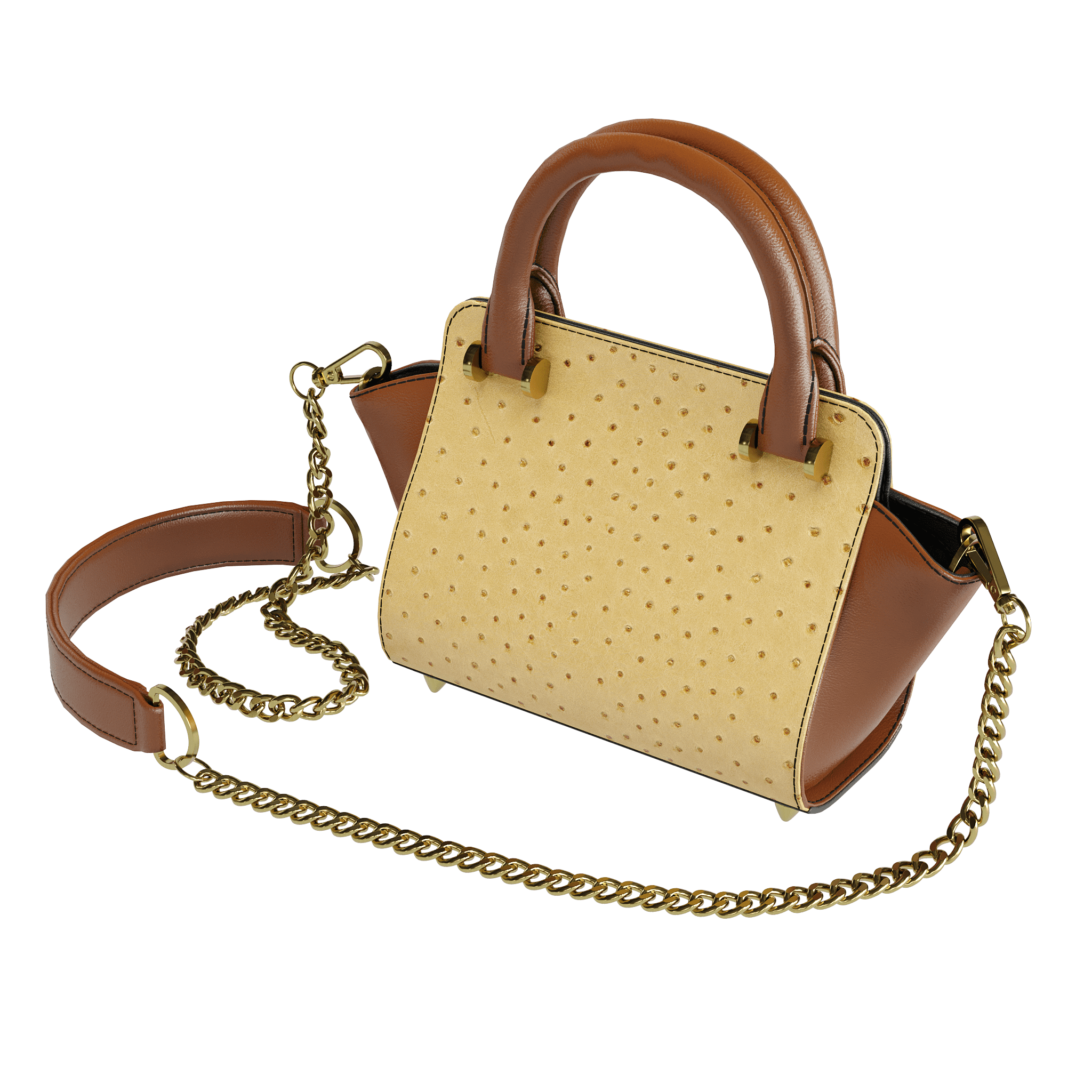 Luxury Saddle Brown Ostrich Handbag With Flared Brown Gussets - Zelli Handbags