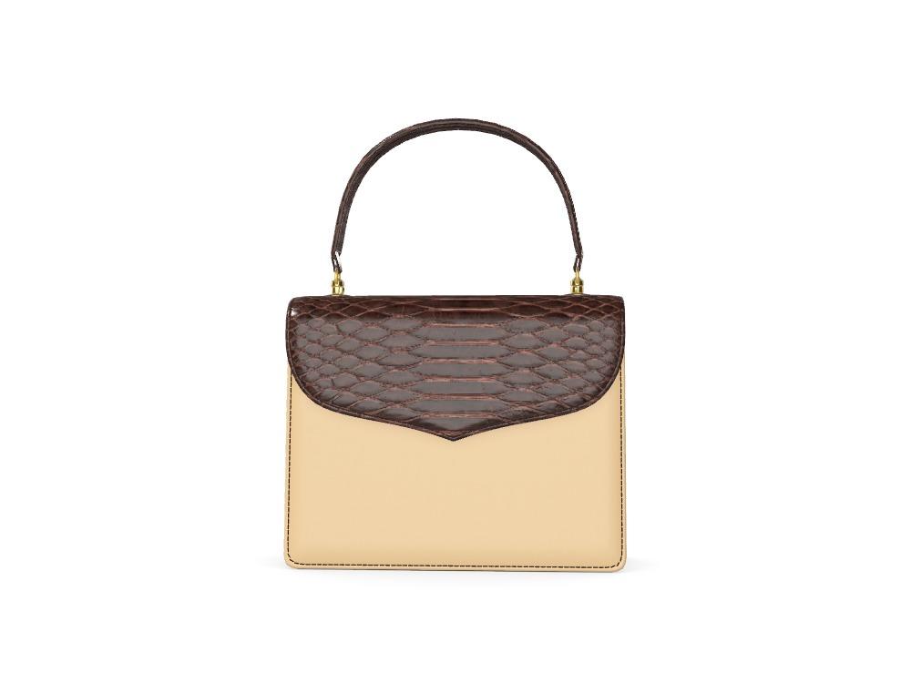 Natural and Havana Vachetta Handbag With Brown Python Flap - Zelli Handbags