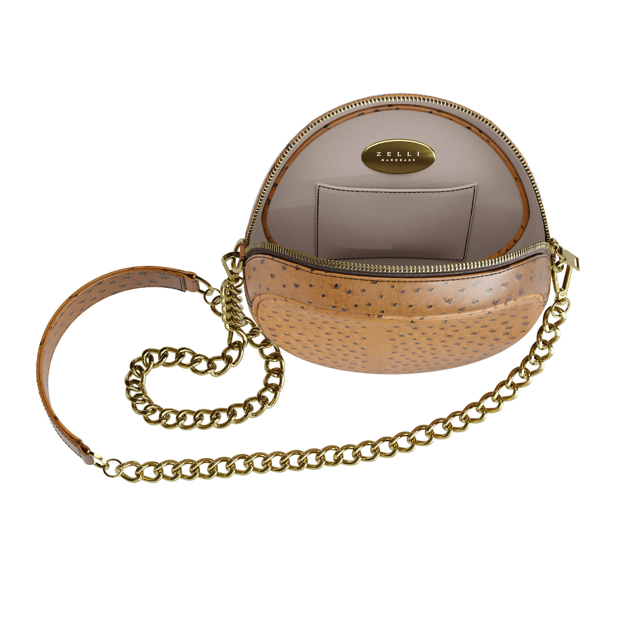 Tobacco Tone Ostrich Canteen Bag - Zelli Handbags