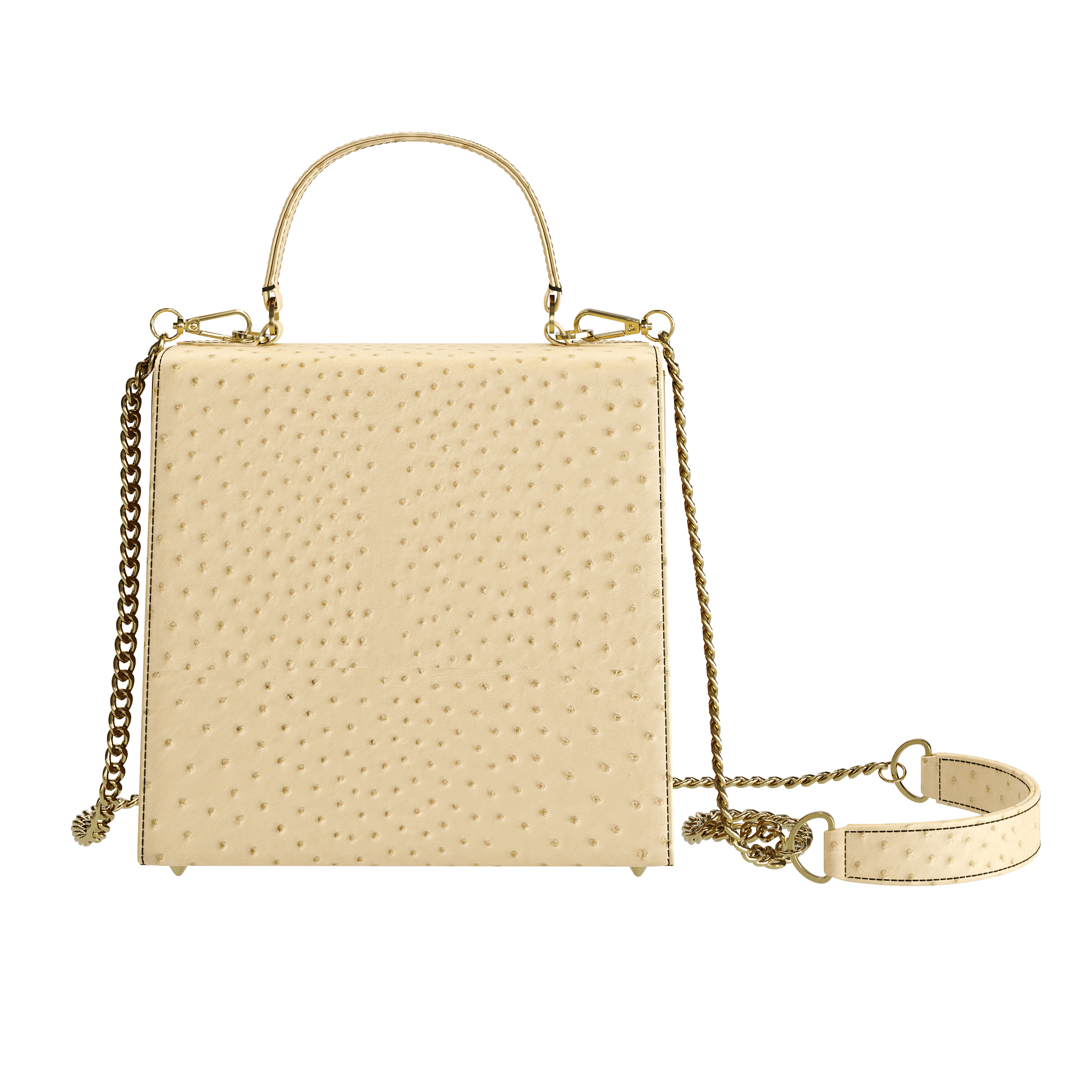 Wheat Ostrich & Rich Brown Vegetable Tanned Box Handbag - Zelli Handbags